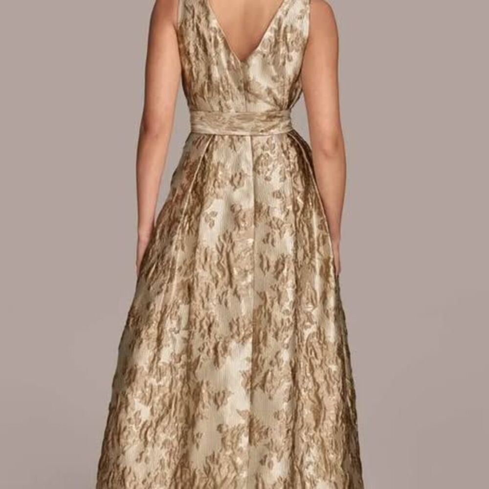 Donna Karan Gold Floral BROCADE Jacquard Gown - Picture 2 of 6